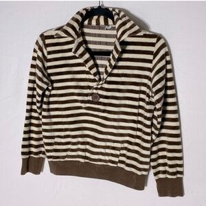 Vintage 70’s Velour Brown Cream Striped Sweatshirt M